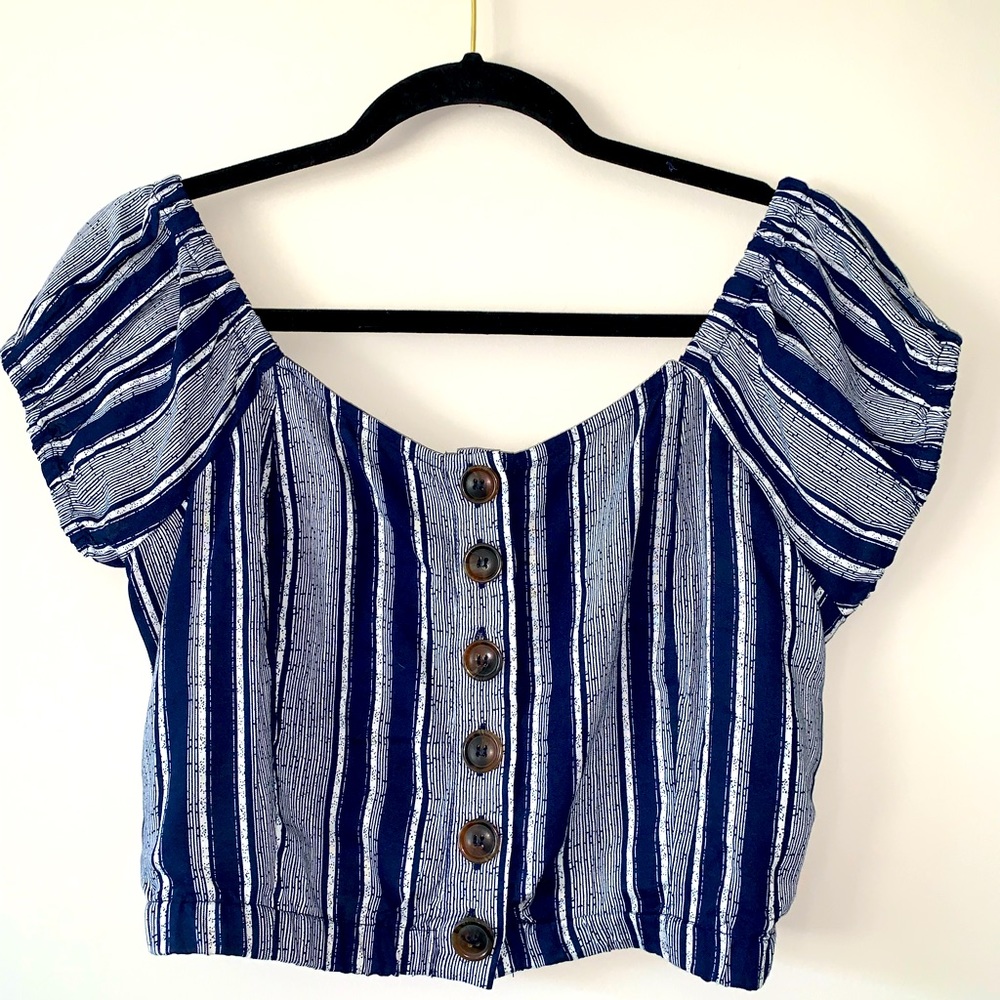 Navy Blue and White Crop Top- M
